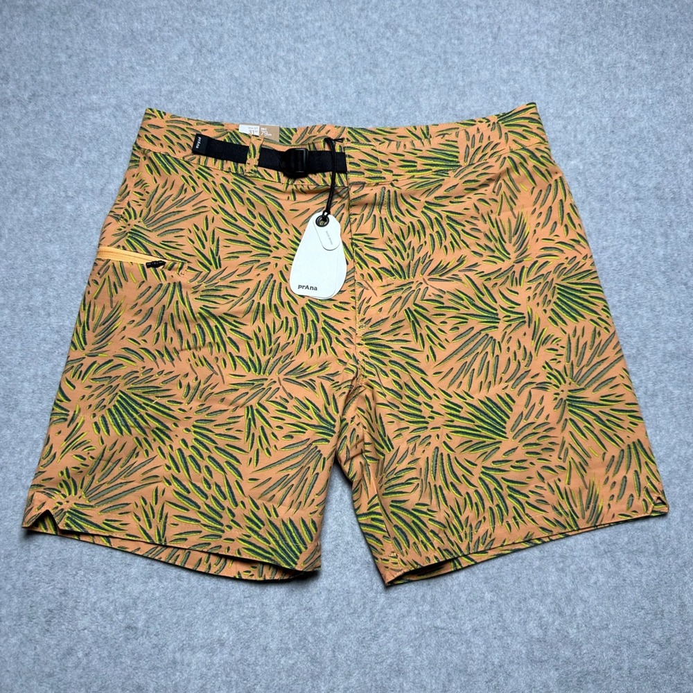 Prana Rock Shock Boardshorts Mens 31 Aura Glow Fronds Palm Print Swim Shorts